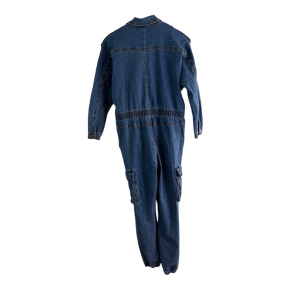 Fashion Nova Womens Denim Jumpsuit L Jean Coveralls Vintage Snap Front - Picture 3 of 14